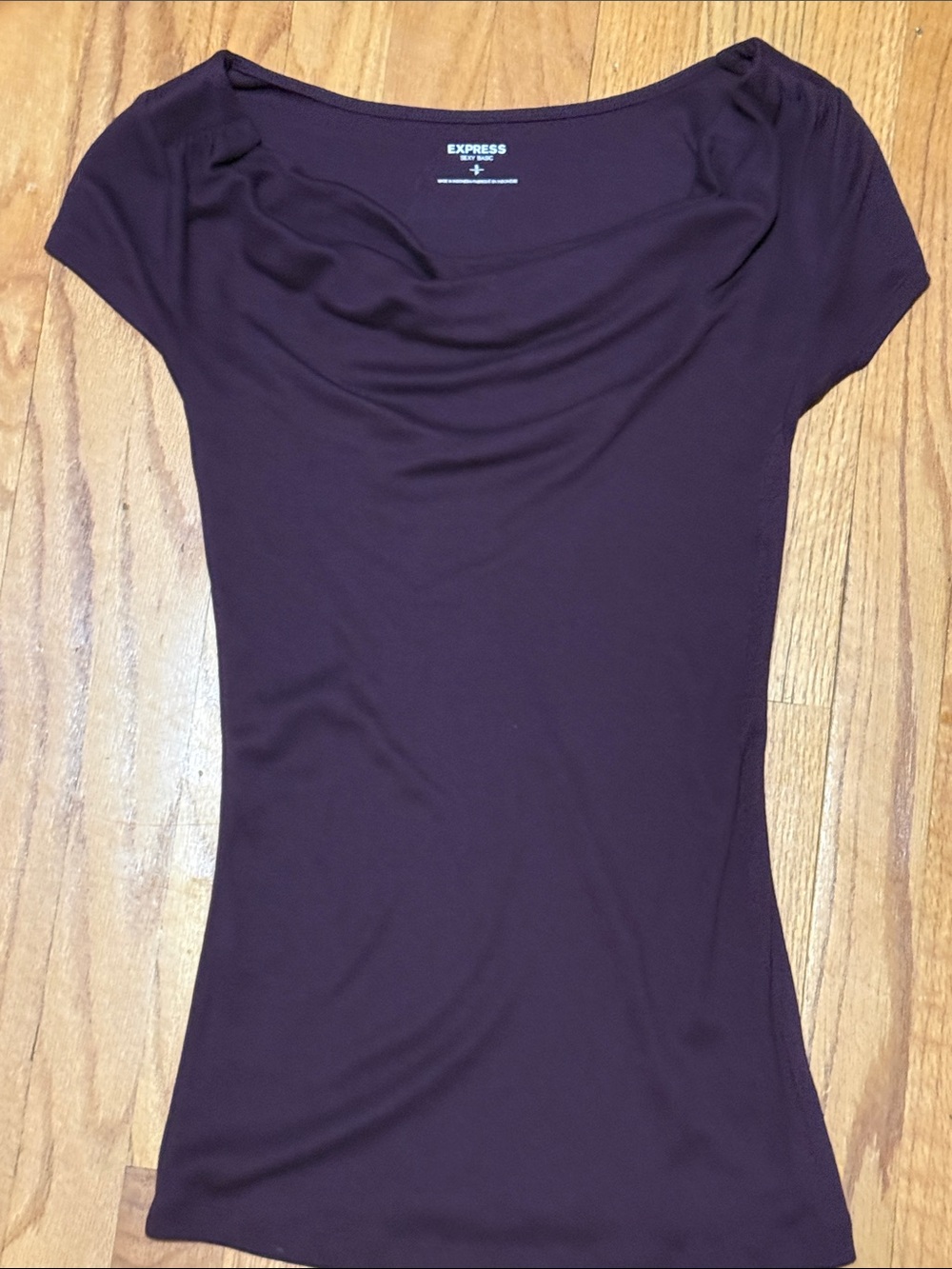 Express Women's Plum Draped Cowl Short Sleeve Tee